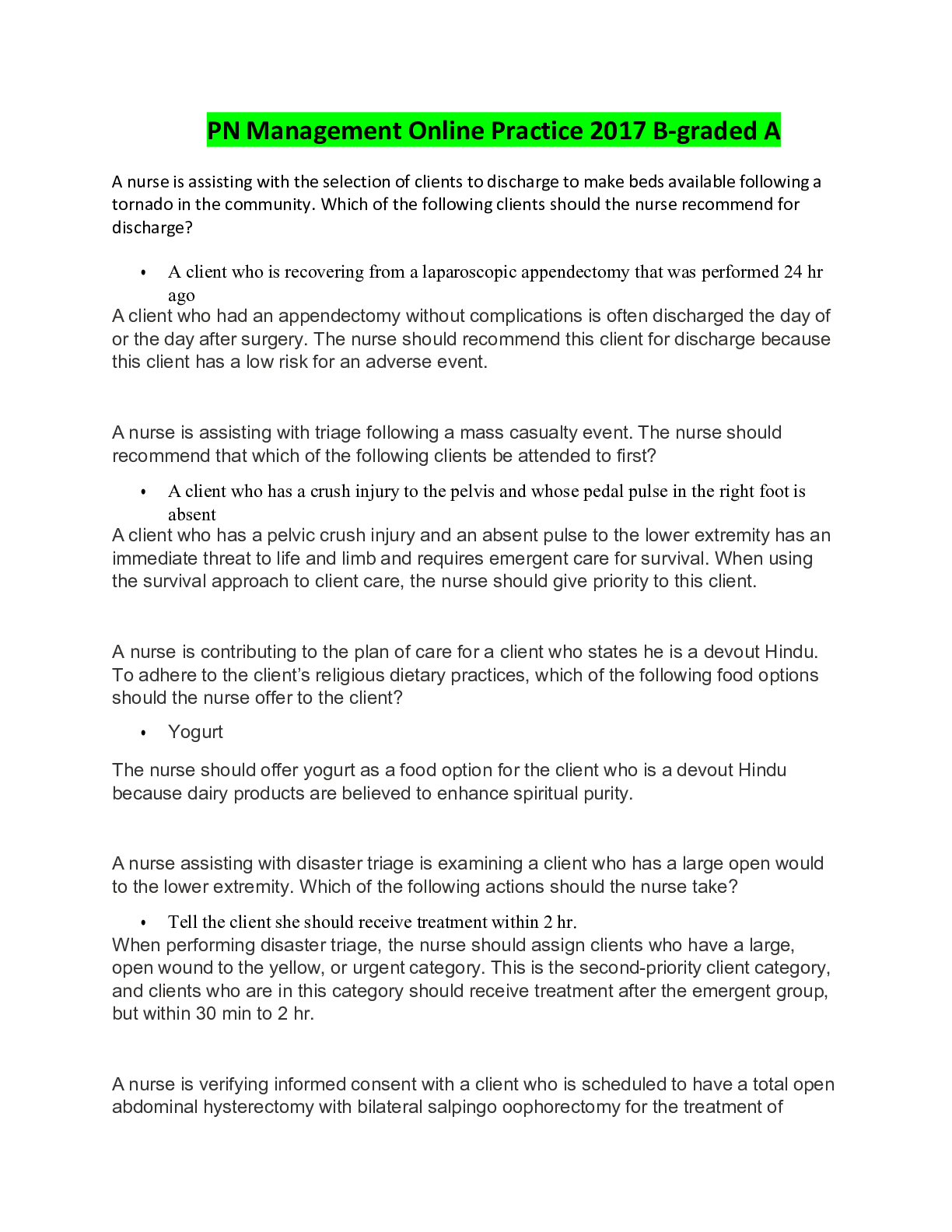 Preview image of PN Management Online Practice 2017 B-graded A document